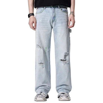 Light Wash Distressed Wide-Leg Cargo Jeans