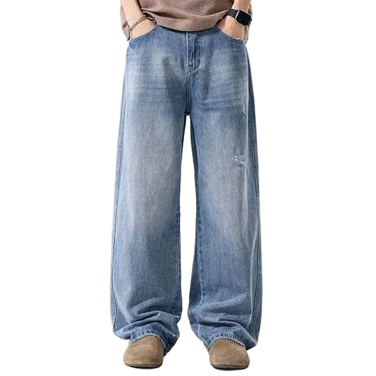 Light Wash Wide Leg Jeans with Distressed Details