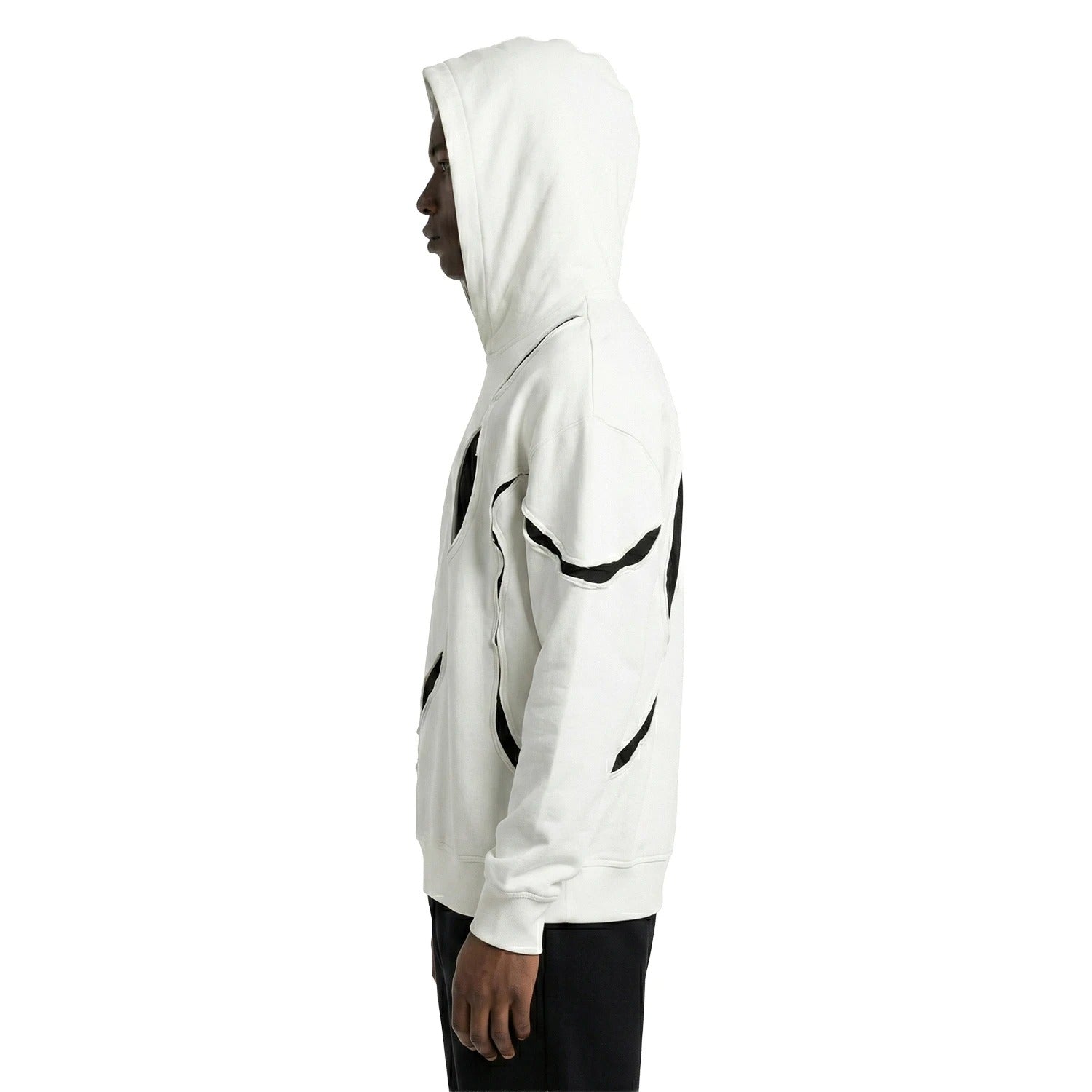 Off-White Hooded Sweatshirt with Black Contrast Cut-Out Seams