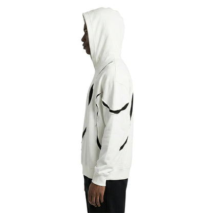 Off-White Hooded Sweatshirt with Black Contrast Cut-Out Seams