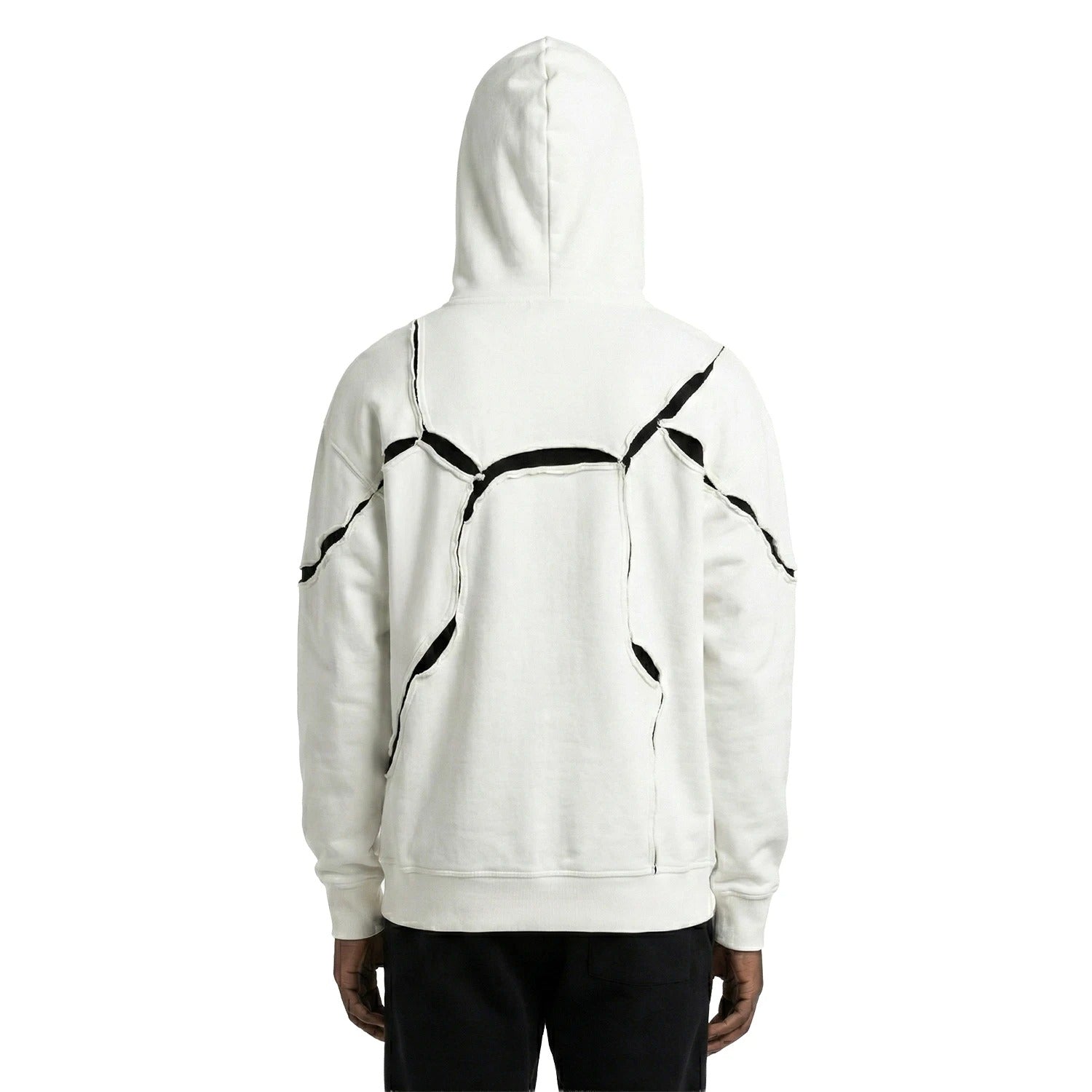 Off-White Hooded Sweatshirt with Black Contrast Cut-Out Seams