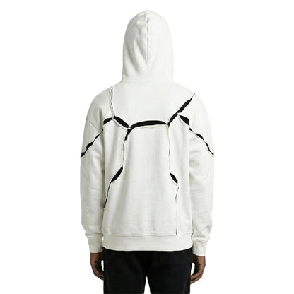 Off-White Hooded Sweatshirt with Black Contrast Cut-Out Seams