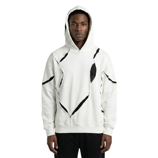Off-White Hooded Sweatshirt with Black Contrast Cut-Out Seams