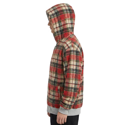 Red Check Zip-Up Hooded Jacket with Grey Contrast Trims