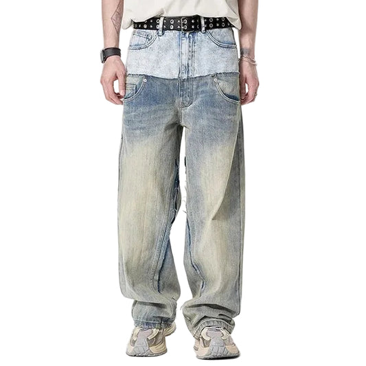 Two-Tone Washed Wide-Leg Jeans