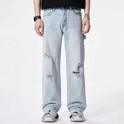 Light Wash Distressed Wide-Leg Cargo Jeans