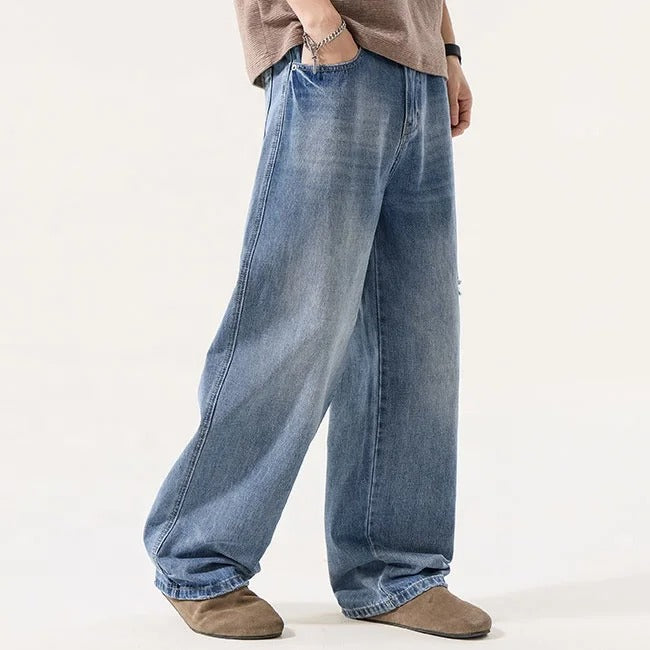 Light Wash Wide Leg Jeans with Distressed Details