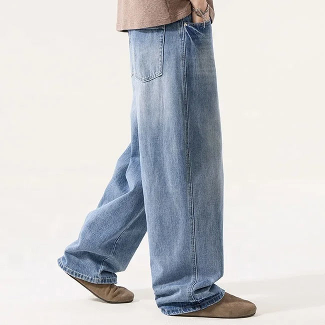 Light Wash Wide Leg Jeans with Distressed Details